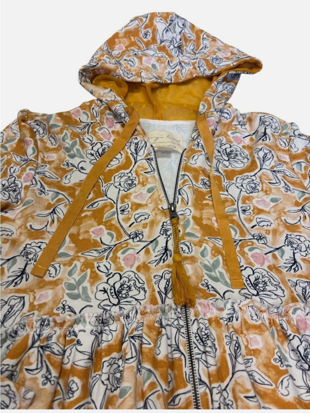 Evy’s Tree Sophie Floral Baby-doll Zip-up Hoodie Peplum Jacket Micro Mini Lg - Picture 4 of 9